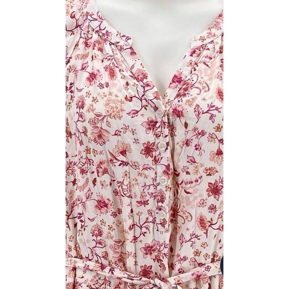 LUCKY BRAND DRESS SIZE L BOHO FLORAL COTTAGE BUTTON UP BELTED RAGLAN SLEEVE NWOT - Picture 10 of 12